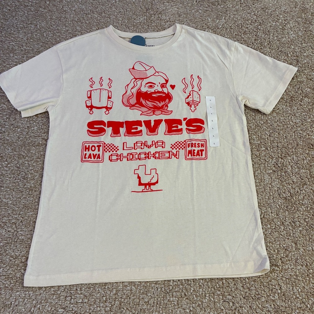 Minecraft Steve's Lava Chicken Graphic T-Shirt White Youth Large